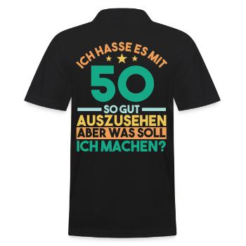 Fünfzig Fünfzigster 50 Jahre Geburtstag - Männer Poloshirt - Schwarz - Hinten - Kai (181cm)