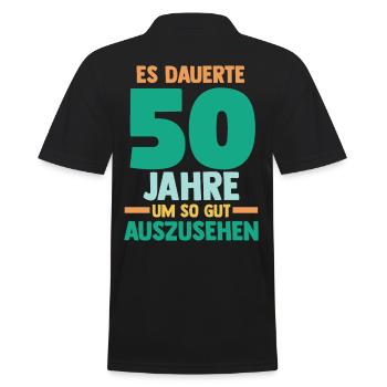 Fünfzig Fünfzigster 50 Jahre Geburtstag - Männer Poloshirt - Schwarz - Hinten - Kai (181cm)