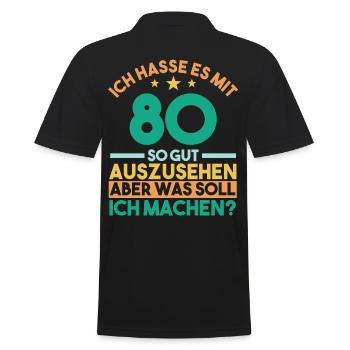 Achtzig Achtzigster 80 Jahre Geburtstag - Männer Poloshirt - Schwarz - Hinten - Kai (181cm)
