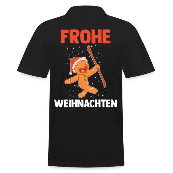 Weihnachts Lebkuchenmann Frohe Weihnachten - Männer Poloshirt - Schwarz - Hinten - Kai (181cm)