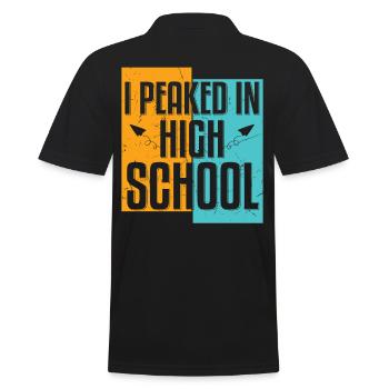In High School I Peaked Distressed - Men's Polo Shirt - black - Back - Kai (181cm)