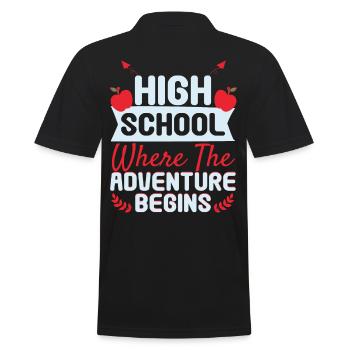 High School Where Adventure Begins - Men's Polo Shirt - black - Back - Kai (181cm)