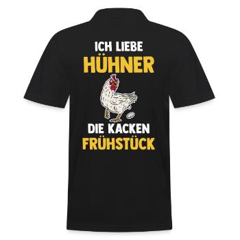 Ich Liebe Hühner Die Kacken Frühstück - Männer Poloshirt - Schwarz - Hinten - Kai (181cm)