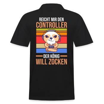 Reicht Mir Den Controller Der König Will Zocken - Männer Poloshirt - Schwarz - Hinten - Kai (181cm)