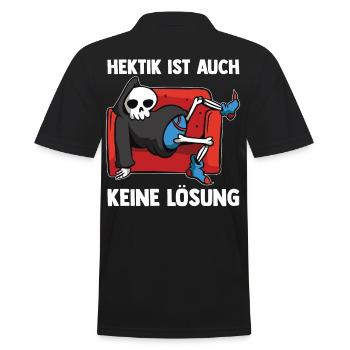 Hektik Ist Auch Keine Lösung - Männer Poloshirt - Schwarz - Hinten - Kai (181cm)