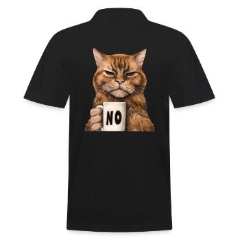 Mürrische Lustige Katze Mit Kaffeetasse Sagt Nein - Männer Poloshirt - Schwarz - Hinten - Kai (181cm)