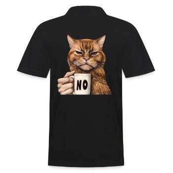 Mürrische Lustige Katze Mit Kaffeetasse Sagt Nein - Männer Poloshirt - Schwarz - Hinten - Kai (181cm)