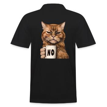 Mürrische Lustige Katze Mit Kaffeetasse Sagt Nein - Männer Poloshirt - Schwarz - Hinten - Kai (181cm)