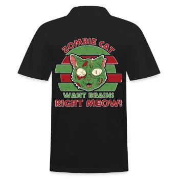 Zombie Cat Want Brains Right Meow - Men's Polo Shirt - black - Back - Kai (181cm)