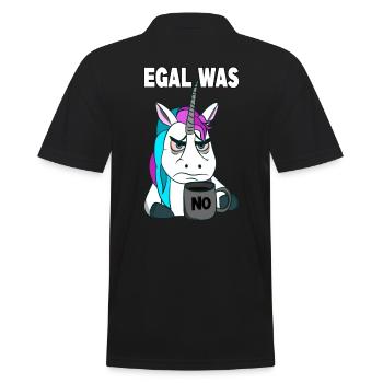Egal was - no. Mürrisches lustiges Einhorn - Männer Poloshirt - Schwarz - Hinten - Kai (181cm)