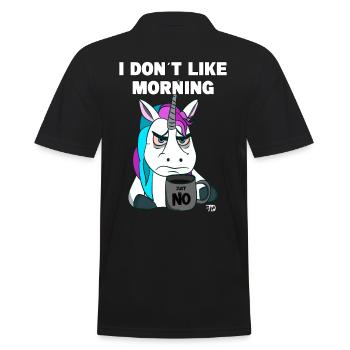 Grumpy funny unicorn with coffee cup - Men's Polo Shirt - black - Back - Kai (181cm)