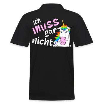 Ich muss gar nichts, lustiges Einhorn - Männer Poloshirt - Schwarz - Hinten - Kai (181cm)