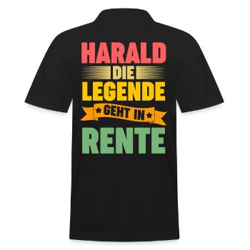 Harald die Legende geht in Rente - Männer Poloshirt - Schwarz - Hinten - Kai (181cm)