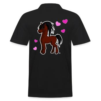 kawaii pferd niedliches Pony mit Herzen - Männer Poloshirt - Schwarz - Hinten - Kai (181cm)