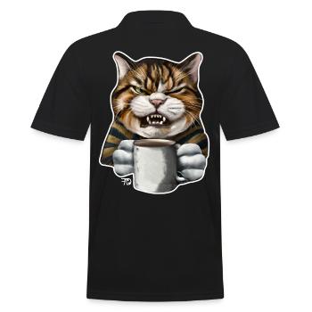 Chat fatigué avec une mauvaise humeur drôle - Polo Homme - noir - Dos - Kai (181cm)