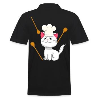 Cat Chef Chef's Hat Birthday Gift Cooking - Men's Polo Shirt - black - Back - Kai (181cm)