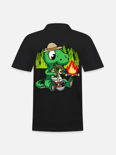 Dino Waldbewohner Lagerfeuer Fabelwesen Kinder - Männer Poloshirt - Schwarz
