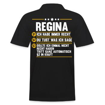 Vorname Regina - Männer Poloshirt - Schwarz - Hinten - Kai (181cm)