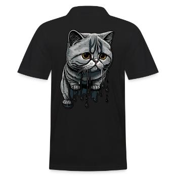 Farbige Tropfen und niedliche Katze - Männer Poloshirt - Schwarz - Hinten - Kai (181cm)