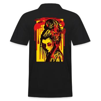 Farbige Tropfen und japanisches Geisha-Mädchen - Männer Poloshirt - Schwarz - Hinten - Kai (181cm)