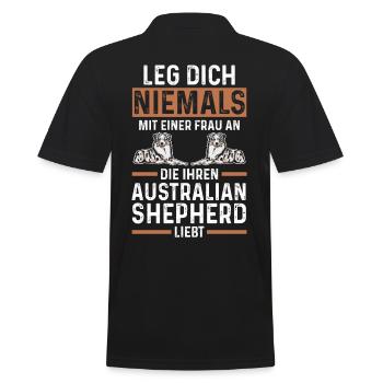 Hund Australian Shepherd - Männer Poloshirt - Schwarz - Hinten - Kai (181cm)