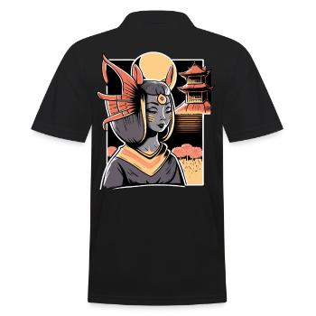 Chat Femme Et Sanctuaire Japonais Paysage - Polo Homme - noir - Dos - Kai (181cm)