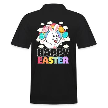 Happy Easter - White Rabbit Easter Eggs - Men's Polo Shirt - black - Back - Kai (181cm)