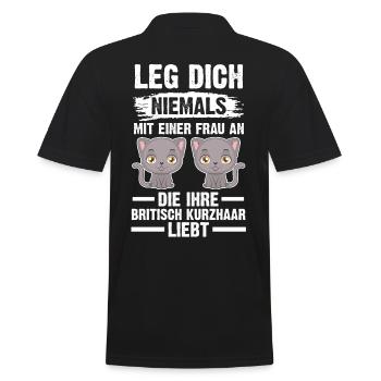 Britisch Kurzhaar Katze - Männer Poloshirt - Schwarz - Hinten - Kai (181cm)
