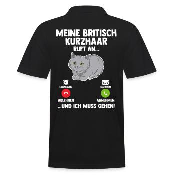 Britisch Kurzhaar Katze - Männer Poloshirt - Schwarz - Hinten - Kai (181cm)