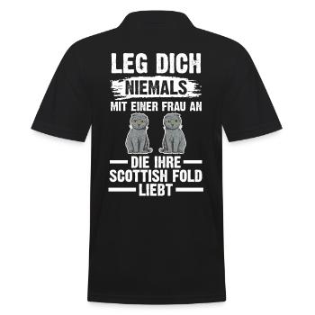 Scottish Fold Katze - Männer Poloshirt - Schwarz - Hinten - Kai (181cm)