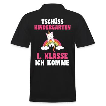 Schulkind Schulbeginn einhorn Katze Einschulung - Männer Poloshirt - Schwarz - Hinten - Kai (181cm)