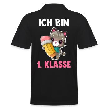 Schulkind Schulbeginn Erste Klasse Katze Einschulu - Männer Poloshirt - Schwarz - Hinten - Kai (181cm)