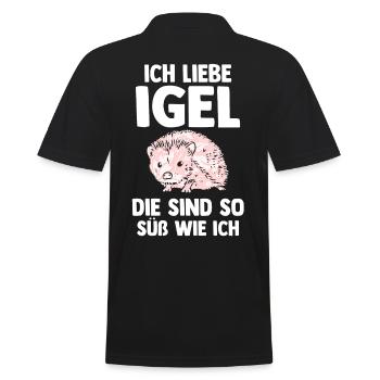 Tiermotiv Igel - Männer Poloshirt - Schwarz - Hinten - Kai (181cm)