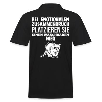 Tiermotiv Waschbär - Männer Poloshirt - Schwarz - Hinten - Kai (181cm)