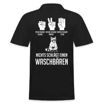 Tiermotiv Waschbär - Männer Poloshirt - Schwarz - Hinten - Kai (181cm)