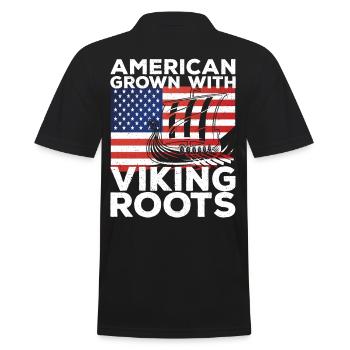 American Grown With Viking Roots Flag - Männer Poloshirt - Schwarz - Hinten - Kai (181cm)