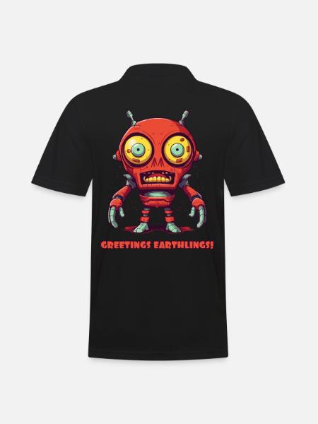 Grüße Erdlinge – Alien-Roboter - Männer Poloshirt - Schwarz