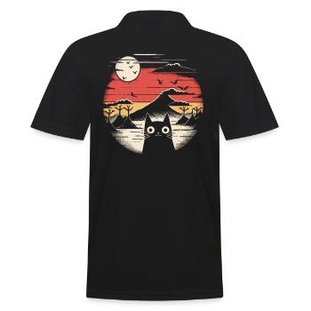 Japanische Natur: Berge und kawaii Katze - Männer Poloshirt - Schwarz - Hinten - Kai (181cm)