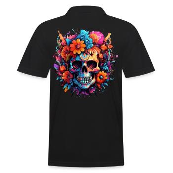 Bouquet of Flowers Sugar Skull Skull - Men's Polo Shirt - black - Back - Kai (181cm)