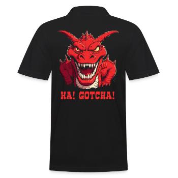 Haha, erwischt! Wütender lustiger Drache - Männer Poloshirt - Schwarz - Hinten - Kai (181cm)