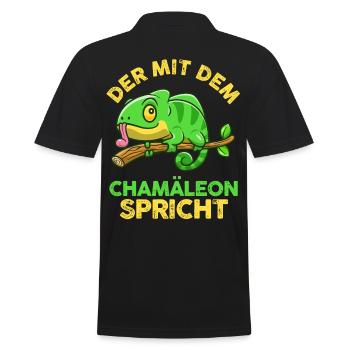 Der mit dem Chamäleon spricht - Männer Poloshirt - Schwarz - Hinten - Kai (181cm)