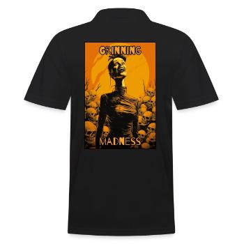 Grinsender Wahnsinn und eine makabre Frau - Männer Poloshirt - Schwarz - Hinten - Kai (181cm)