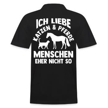 Katzen Pferdeliebhaber Katzenliebhaber Pferde - Männer Poloshirt - Schwarz - Hinten - Kai (181cm)