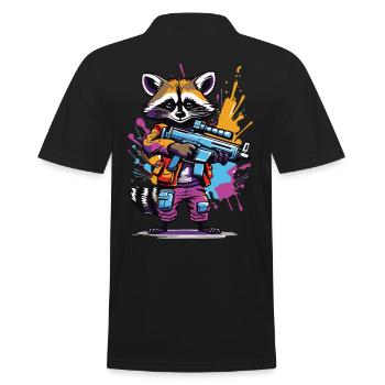 Waschbär mit Laserpistole - Männer Poloshirt - Schwarz - Hinten - Kai (181cm)