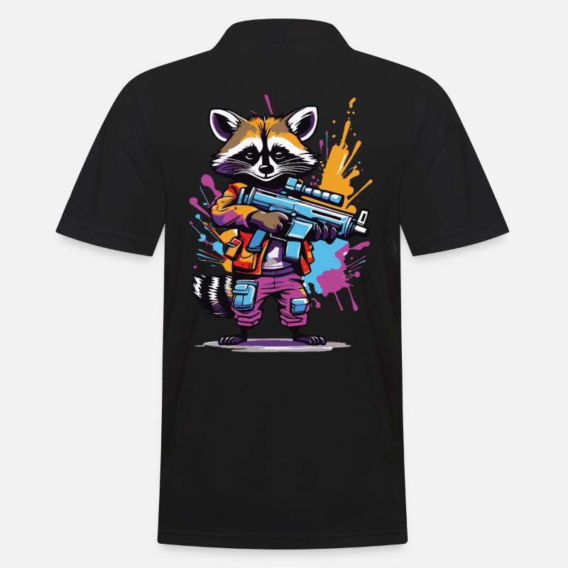 Waschbär mit Laserpistole - Männer Poloshirt - Schwarz