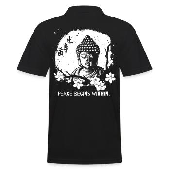 Frieden beginnt im Inneren - Buddha - Männer Poloshirt - Schwarz - Hinten - Kai (181cm)