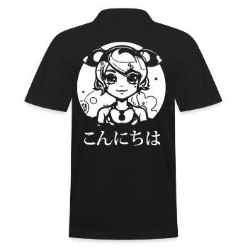 Konnichiwa – Bonjour ! Fille d’anime japonaise - Polo Homme - noir - Dos - Kai (181cm)
