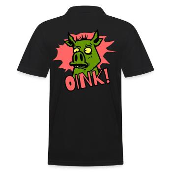 Oink! Cartoon Pig - Men's Polo Shirt - black - Back - Kai (181cm)