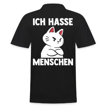 Katze Ich Hasse Menschen - Männer Poloshirt - Schwarz - Hinten - Kai (181cm)