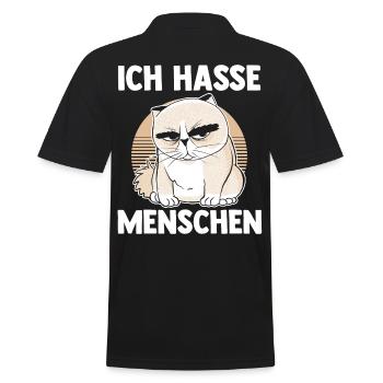 Ich Hasse Menschen Katze - Männer Poloshirt - Schwarz - Hinten - Kai (181cm)
